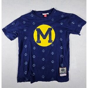 Mitchell & Ness Michigan Wolverines Kids Navy Blue College Vault T-Shirt M 10/12